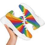 LGBT Pride Rainbow Rays Print White Chunky Shoes