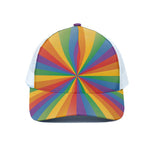 LGBT Pride Rainbow Rays Print White Mesh Trucker Cap