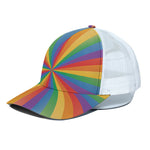 LGBT Pride Rainbow Rays Print White Mesh Trucker Cap