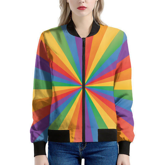 LGBT Pride Rainbow Rays Print Women's Bomber Jacket
