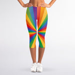 LGBT Pride Rainbow Rays Print Women's Capri Leggings