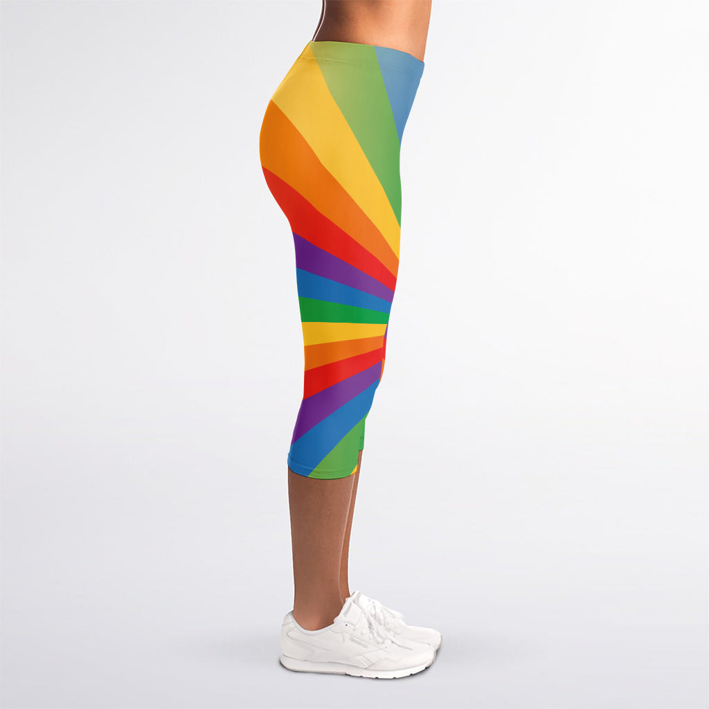 LGBT Pride Rainbow Rays Print Women's Capri Leggings