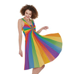 LGBT Pride Rainbow Rays Print Women's Sleeveless Dress