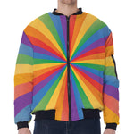 LGBT Pride Rainbow Rays Print Zip Sleeve Bomber Jacket