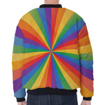LGBT Pride Rainbow Rays Print Zip Sleeve Bomber Jacket