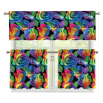 LGBT Pride Rainbow Roses Pattern Print 3 Piece Kitchen Curtains
