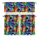 LGBT Pride Rainbow Roses Pattern Print 3 Piece Kitchen Curtains
