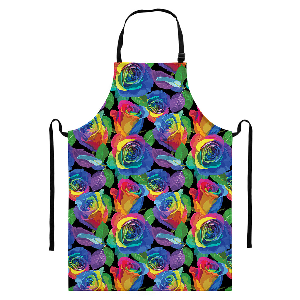 LGBT Pride Rainbow Roses Pattern Print Bib Apron With Pocket