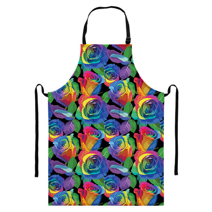 LGBT Pride Rainbow Roses Pattern Print Bib Apron With Pocket