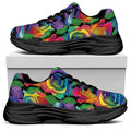 LGBT Pride Rainbow Roses Pattern Print Black Chunky Shoes