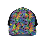 LGBT Pride Rainbow Roses Pattern Print Black Mesh Trucker Cap