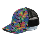 LGBT Pride Rainbow Roses Pattern Print Black Mesh Trucker Cap