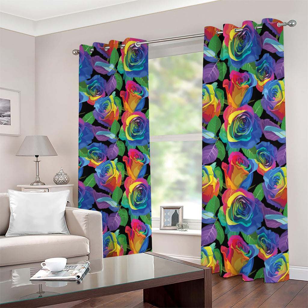 LGBT Pride Rainbow Roses Pattern Print Blackout Grommet Curtains