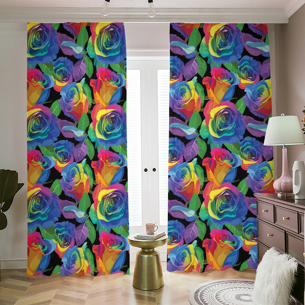 LGBT Pride Rainbow Roses Pattern Print Blackout Pencil Pleat Curtains