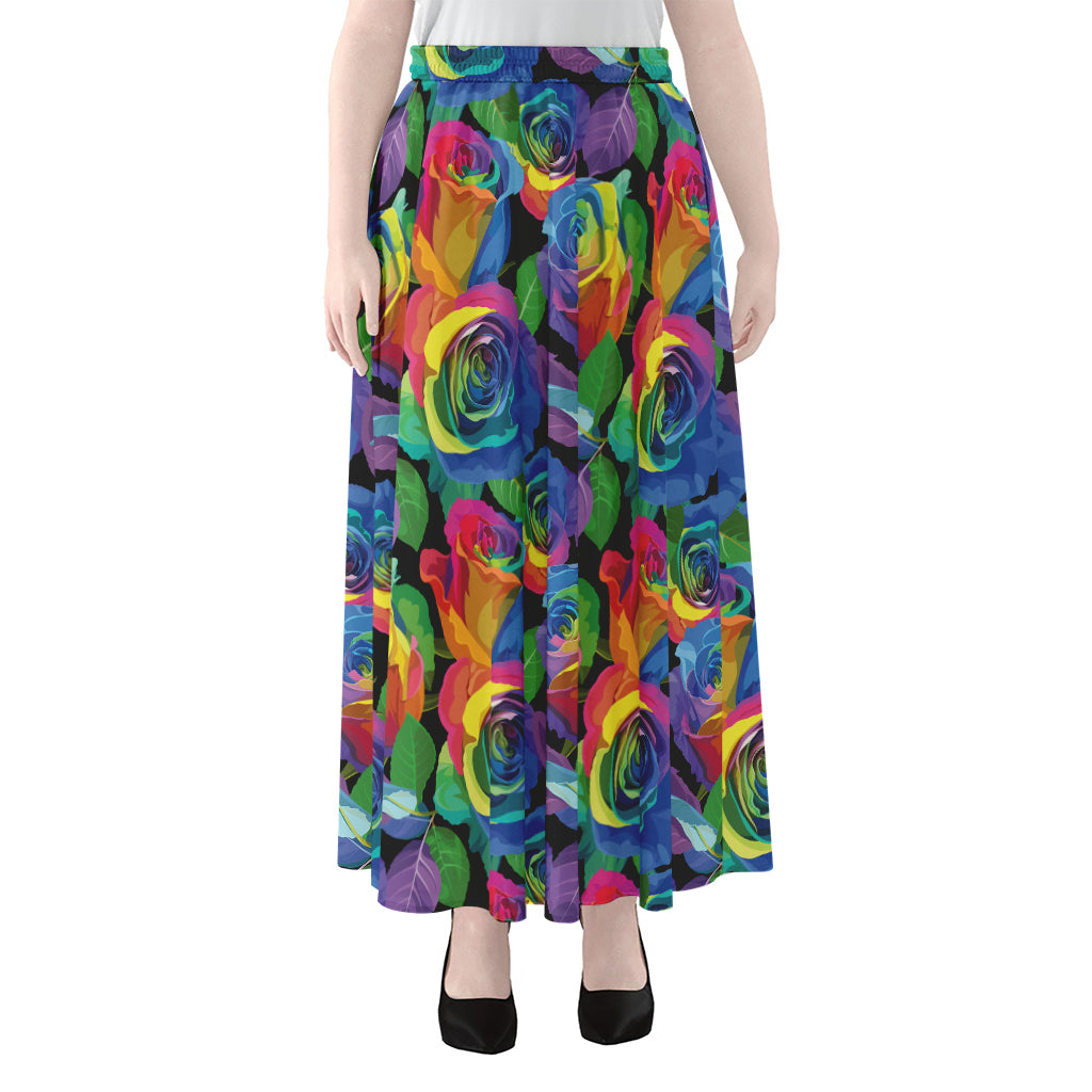LGBT Pride Rainbow Roses Pattern Print Chiffon Maxi Skirt