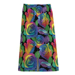 LGBT Pride Rainbow Roses Pattern Print Cotton Front Slit Maxi Skirt