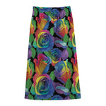 LGBT Pride Rainbow Roses Pattern Print Cotton Front Slit Maxi Skirt