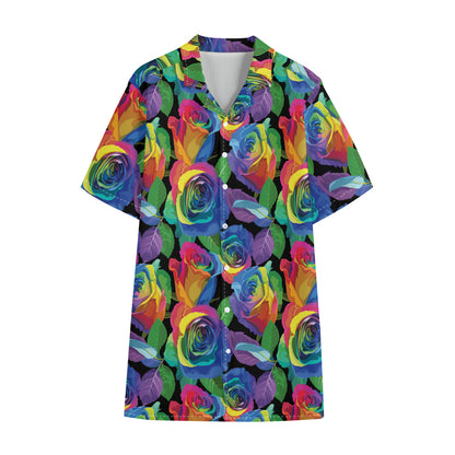 LGBT Pride Rainbow Roses Pattern Print Cotton Hawaiian Shirt