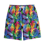 LGBT Pride Rainbow Roses Pattern Print Cotton Shorts