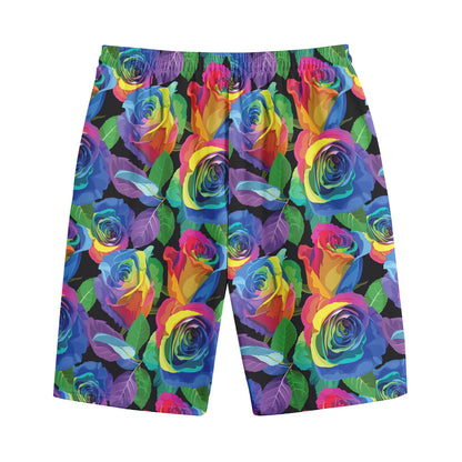 LGBT Pride Rainbow Roses Pattern Print Cotton Shorts