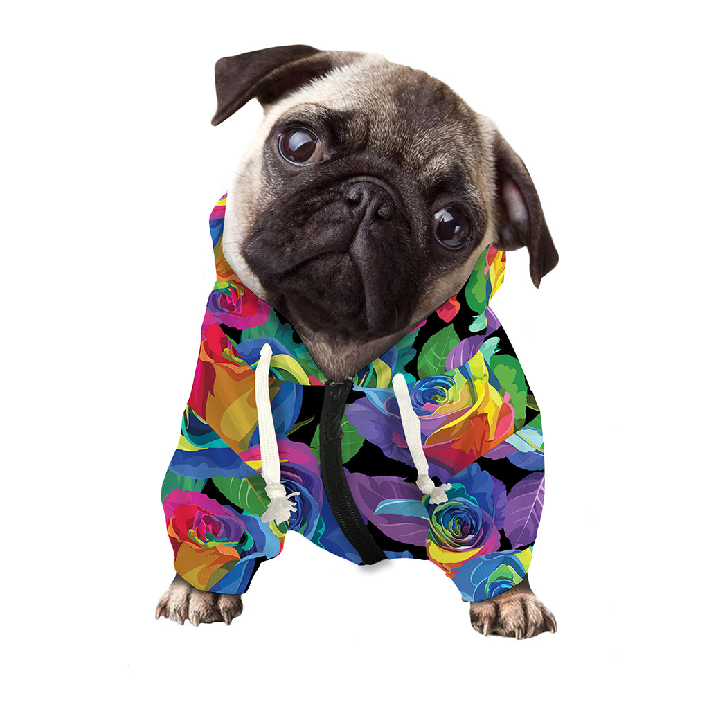 LGBT Pride Rainbow Roses Pattern Print Dog Zip Up Hoodie
