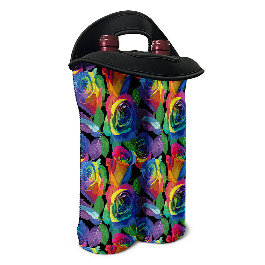 LGBT Pride Rainbow Roses Pattern Print Double Neoprene Wine Tote
