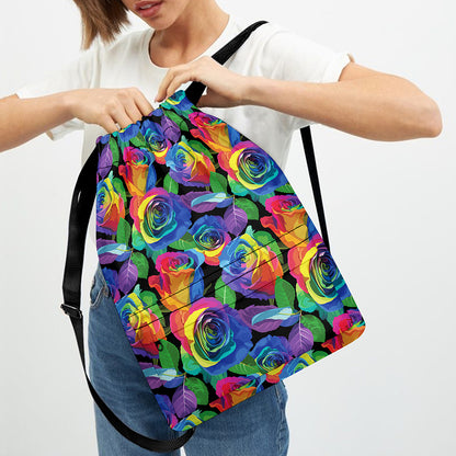 LGBT Pride Rainbow Roses Pattern Print Drawstring Backpack