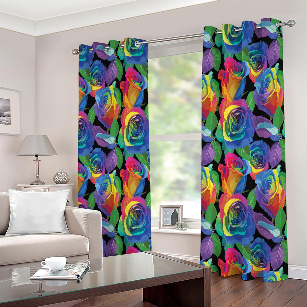 LGBT Pride Rainbow Roses Pattern Print Extra Wide Grommet Curtains