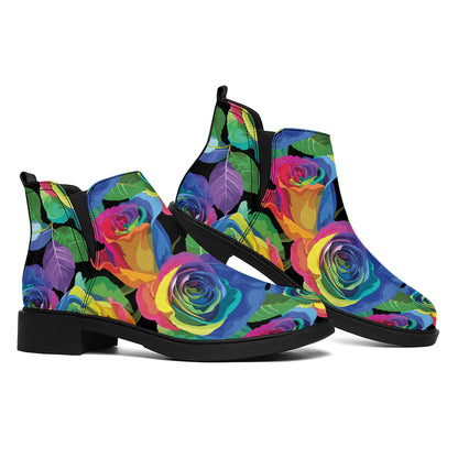 LGBT Pride Rainbow Roses Pattern Print Flat Ankle Boots