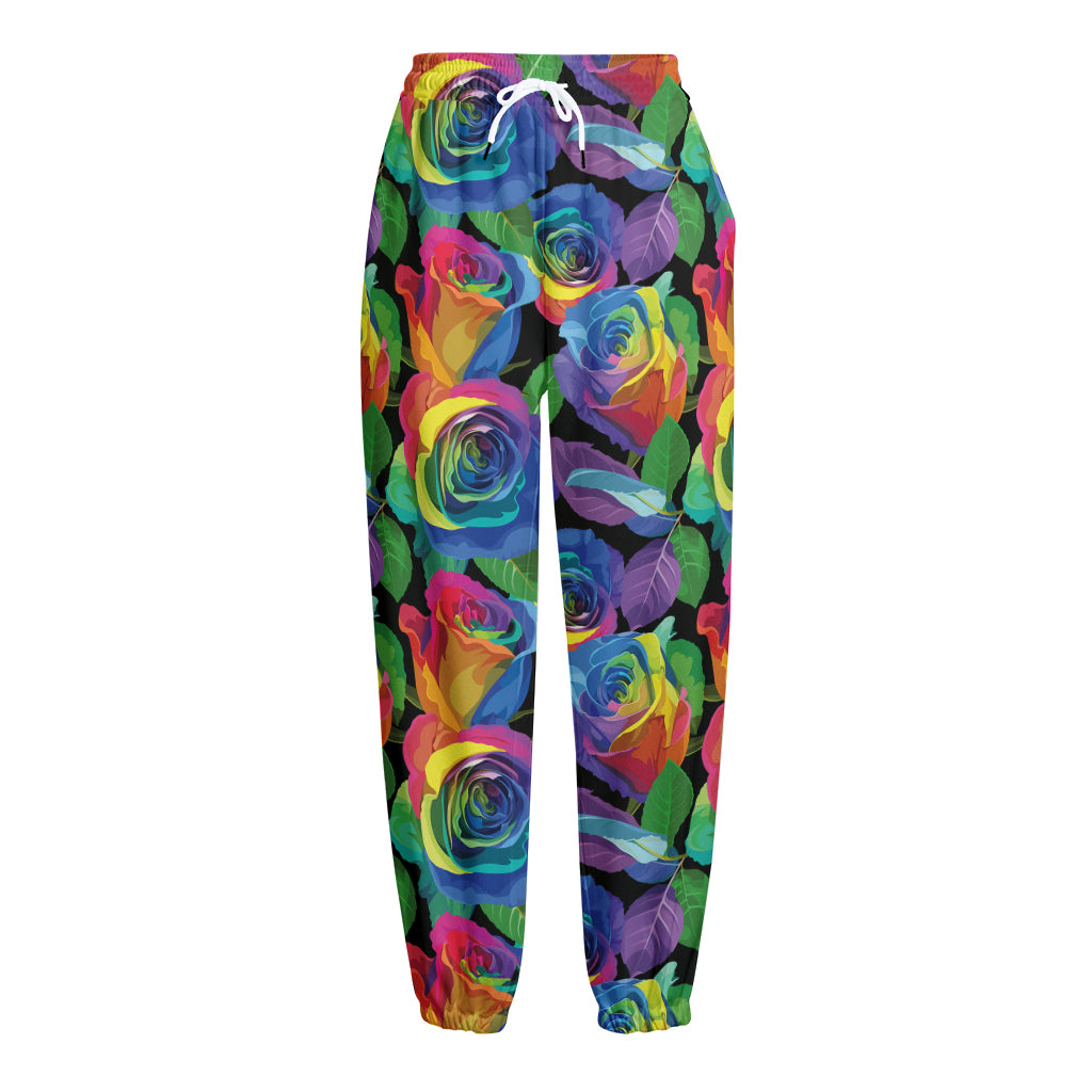 LGBT Pride Rainbow Roses Pattern Print Fleece Lined Knit Pants