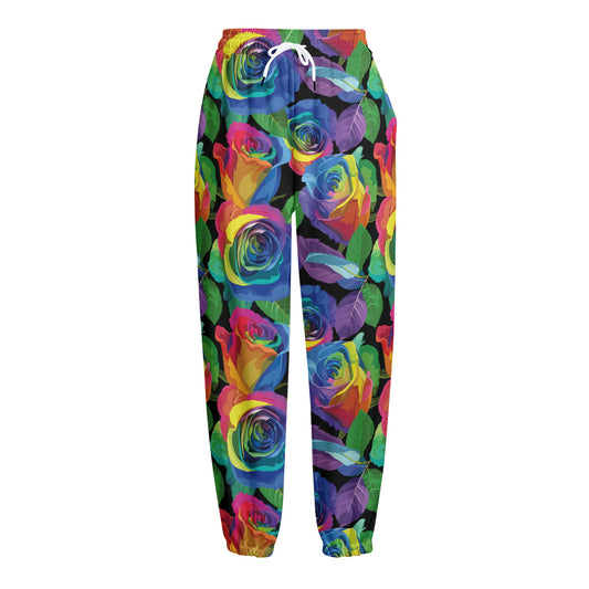 LGBT Pride Rainbow Roses Pattern Print Fleece Lined Knit Pants