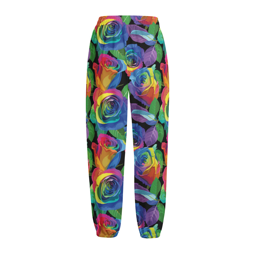 LGBT Pride Rainbow Roses Pattern Print Fleece Lined Knit Pants