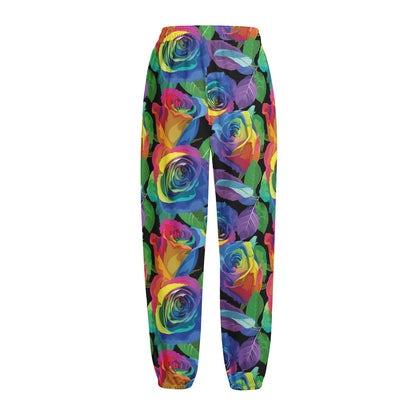 LGBT Pride Rainbow Roses Pattern Print Fleece Lined Knit Pants