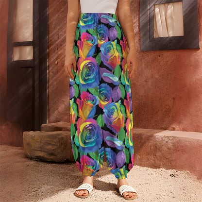 LGBT Pride Rainbow Roses Pattern Print Harem Pants