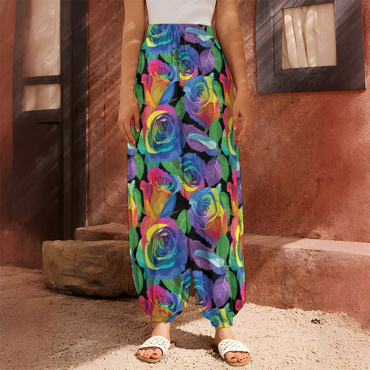 LGBT Pride Rainbow Roses Pattern Print Harem Pants