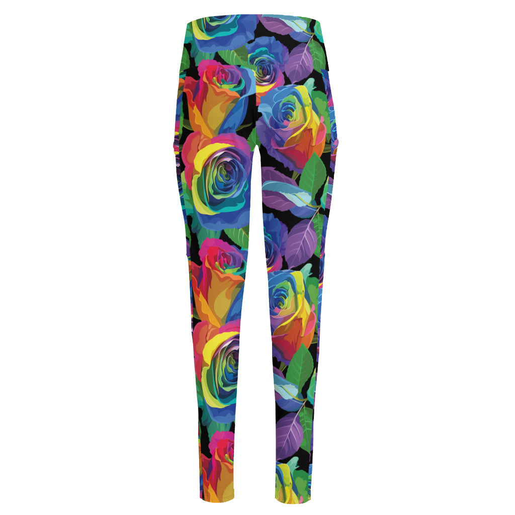 LGBT Pride Rainbow Roses Pattern Print High-Waisted Pocket Leggings