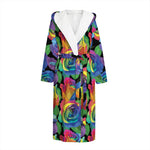 LGBT Pride Rainbow Roses Pattern Print Hooded Bathrobe