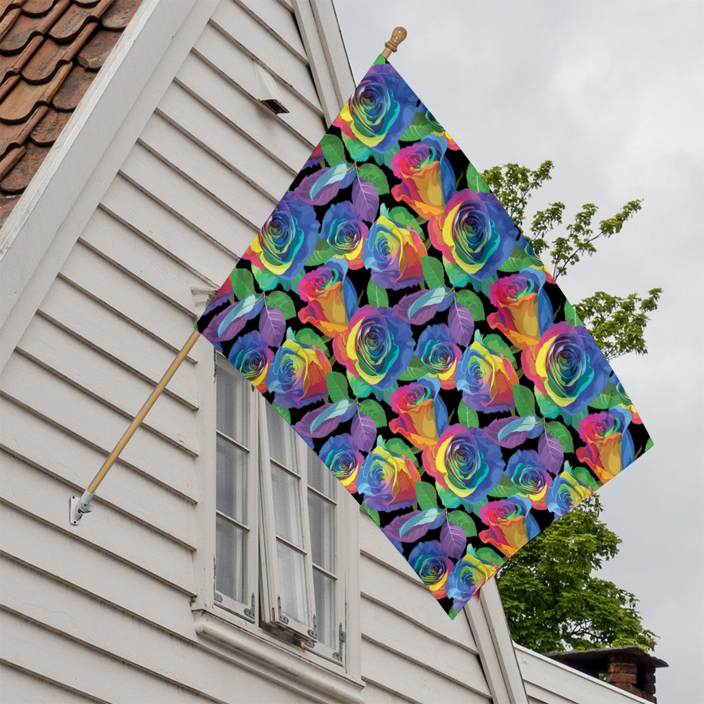 LGBT Pride Rainbow Roses Pattern Print House Flag