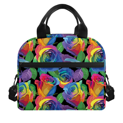 LGBT Pride Rainbow Roses Pattern Print Insulated Lunch Bag