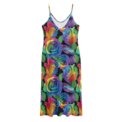 LGBT Pride Rainbow Roses Pattern Print Jersey Midi Cami Dress