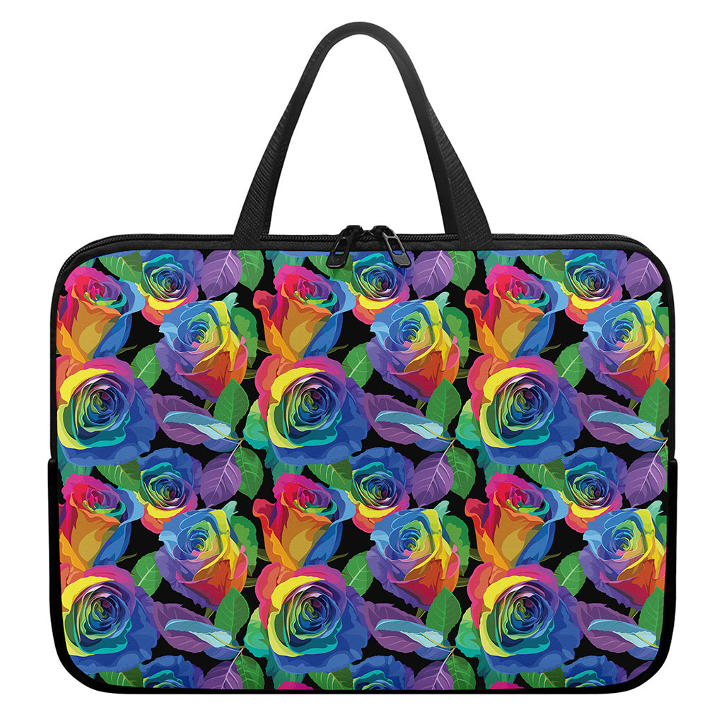 LGBT Pride Rainbow Roses Pattern Print Laptop Sleeve With Handle