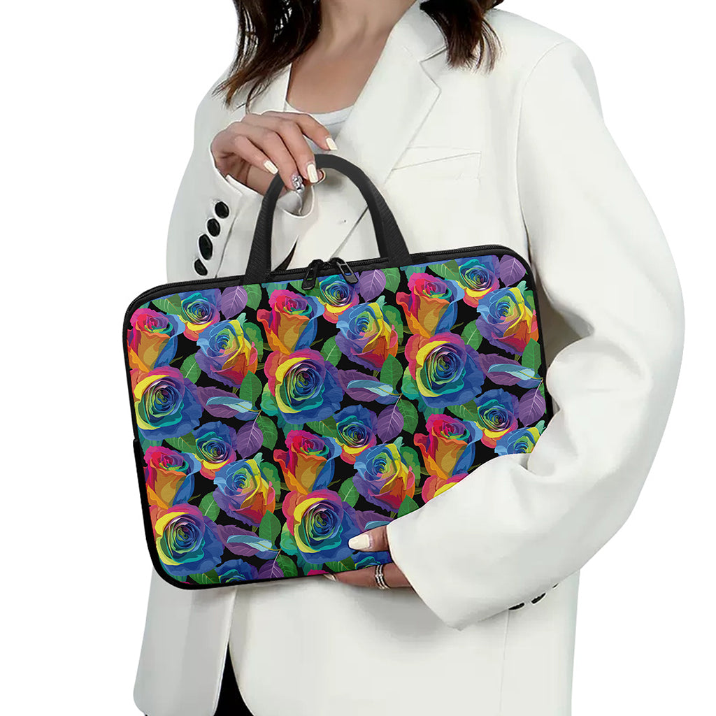 LGBT Pride Rainbow Roses Pattern Print Laptop Sleeve With Handle