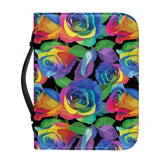 LGBT Pride Rainbow Roses Pattern Print Leather Bible Cover
