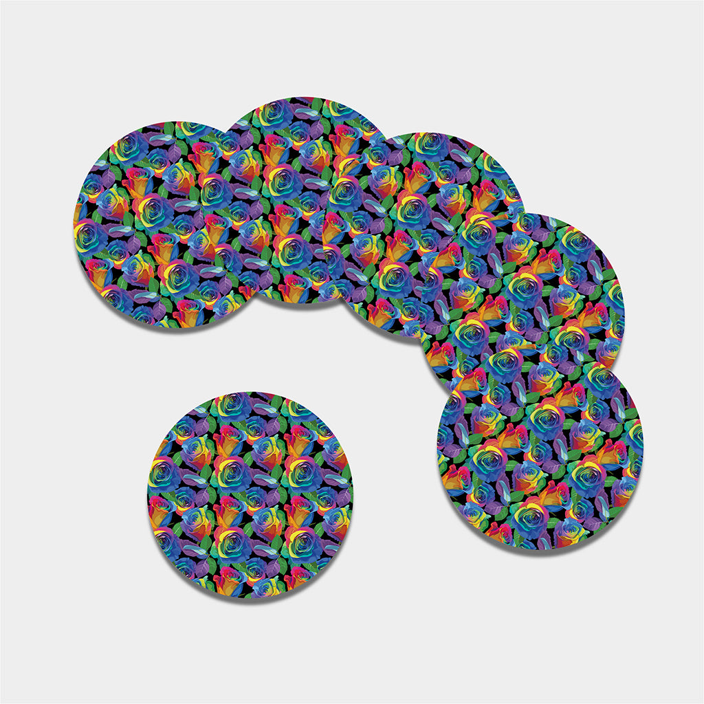 LGBT Pride Rainbow Roses Pattern Print Leather Coaster Set