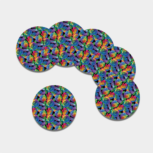 LGBT Pride Rainbow Roses Pattern Print Leather Coaster Set