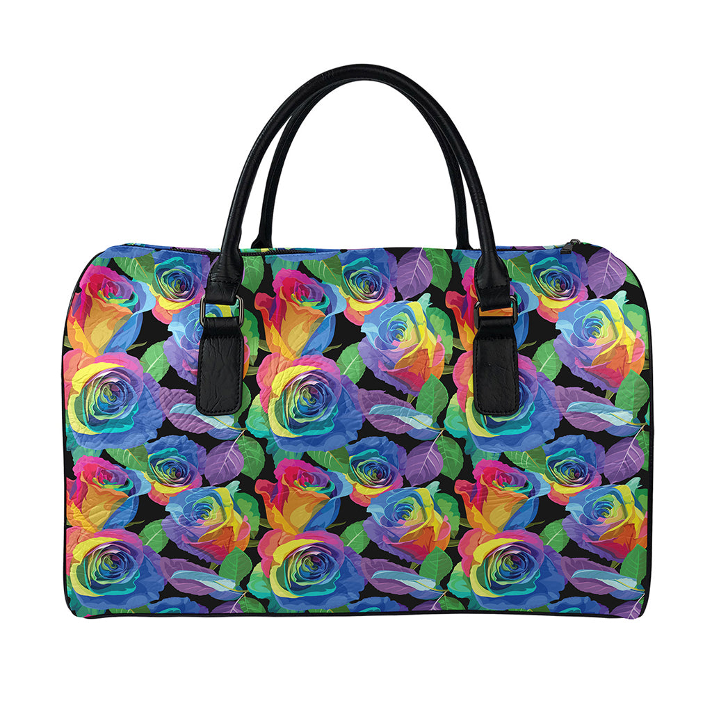 LGBT Pride Rainbow Roses Pattern Print Leather Duffle Bag