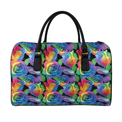 LGBT Pride Rainbow Roses Pattern Print Leather Duffle Bag