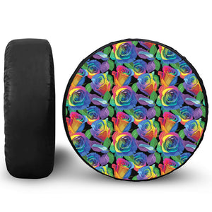 LGBT Pride Rainbow Roses Pattern Print Leather Spare Tire Cover