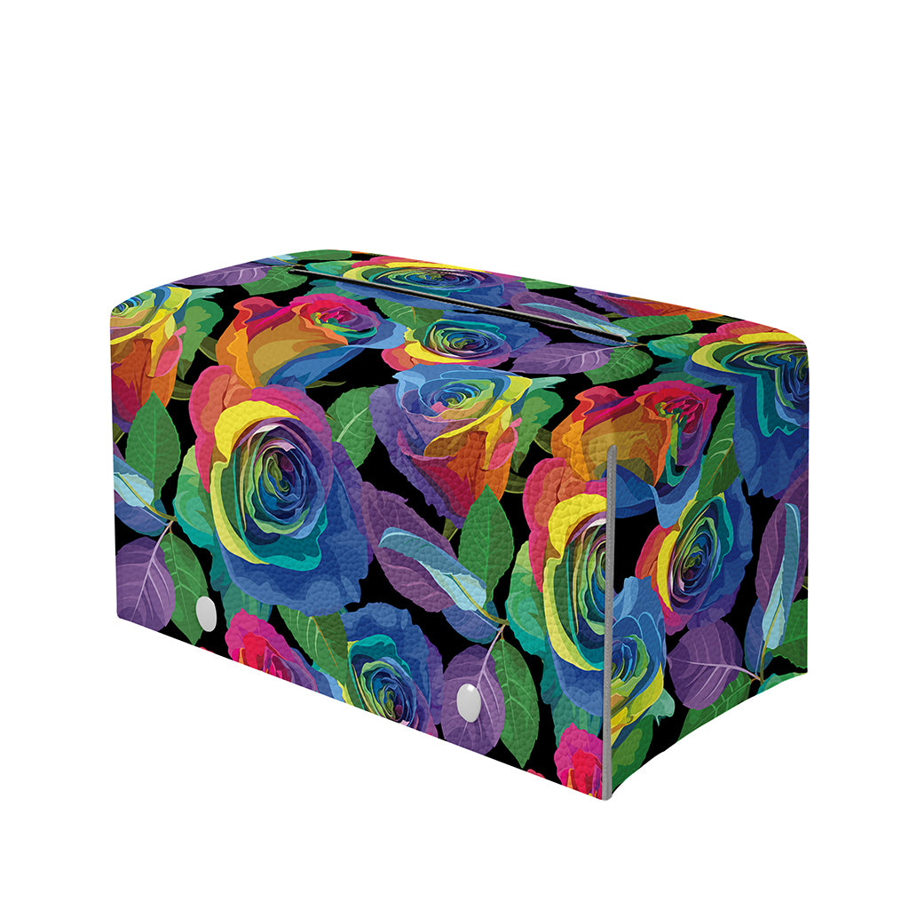 LGBT Pride Rainbow Roses Pattern Print Leather Tissue Box Cover