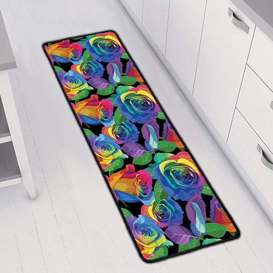 LGBT Pride Rainbow Roses Pattern Print Long Kitchen Mat